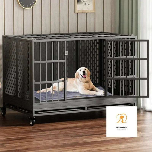 48 Inch Heavy Duty Dog Crate with Wheels, Folding Metal Big Dog Cage for Large and Medium Dogs, Extra Large XL XXL Pet palace shop