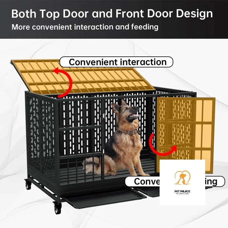 48 Inch Heavy Duty Dog Crate with Wheels, Folding Metal Big Dog Cage for Large and Medium Dogs, Extra Large XL XXL Pet palace shop