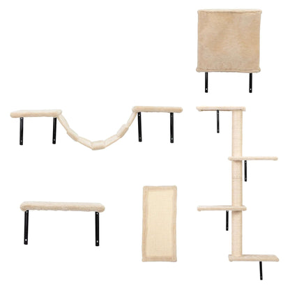 5 Pcs Wall Mounted Cat Climber Set, Floating Cat Shelves and Perches, Cat Activity Tree with Scratching Posts, Modern Cat Furnit Pet palace shop