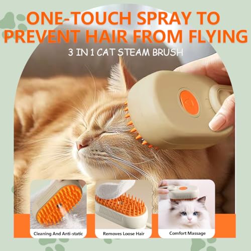 4-in-1 Cat Brushes for Indoor Cats,Rechargeable Cat Steam Brush,Anti-Static Cat Brush with Steam,Massage,Cleaning,Shedding & Combing All In One|B0F4R23T46