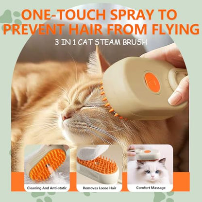 4-in-1 Cat Brushes for Indoor Cats,Rechargeable Cat Steam Brush,Anti-Static Cat Brush with Steam,Massage,Cleaning,Shedding & Combing All In One|B0F4R23T46