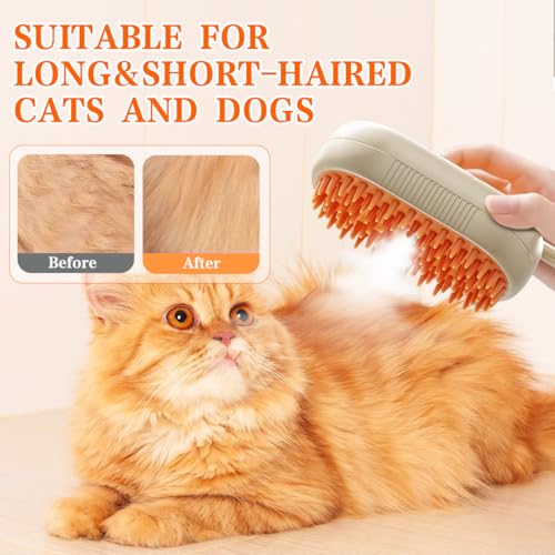 4-in-1 Cat Brushes for Indoor Cats,Rechargeable Cat Steam Brush,Anti-Static Cat Brush with Steam,Massage,Cleaning,Shedding & Combing All In One|B0F4R23T46