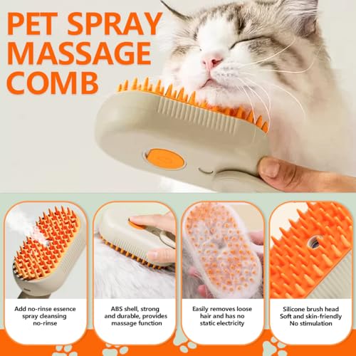 4-in-1 Cat Brushes for Indoor Cats,Rechargeable Cat Steam Brush,Anti-Static Cat Brush with Steam,Massage,Cleaning,Shedding & Combing All In One|B0F4R23T46