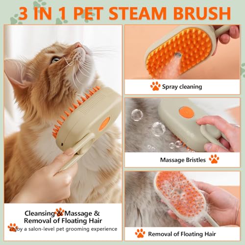 4-in-1 Cat Brushes for Indoor Cats,Rechargeable Cat Steam Brush,Anti-Static Cat Brush with Steam,Massage,Cleaning,Shedding & Combing All In One|B0F4R23T46