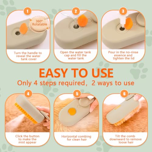 4-in-1 Cat Brushes for Indoor Cats,Rechargeable Cat Steam Brush,Anti-Static Cat Brush with Steam,Massage,Cleaning,Shedding & Combing All In One|B0F4R23T46
