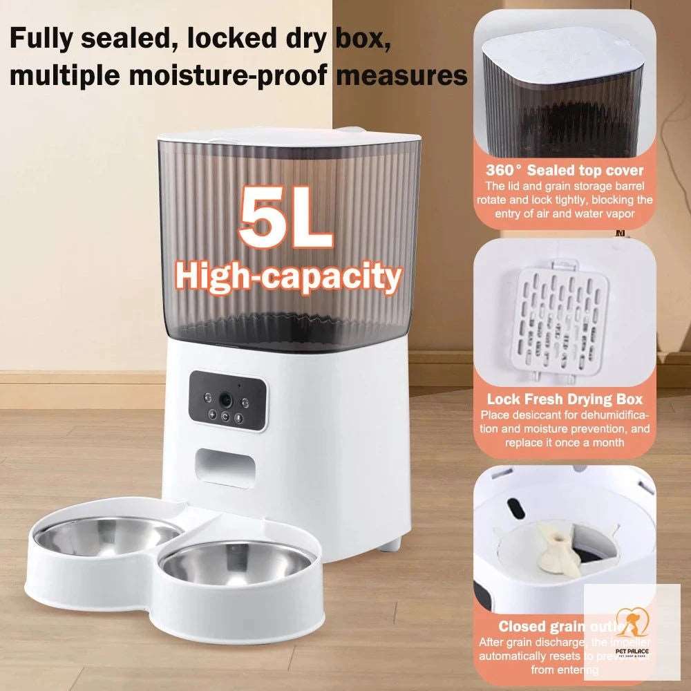 5L Automatic Feeder Cats WiFi with Camera HD Smart Interactive Pet Food Dispenser Timer Stainless Steel Bowl Auto Dog Feeder Pet palace shop