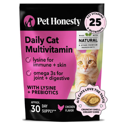 Pet Honesty Cat Multivitamin Crunchy & Creamy Chews - Cat Treats for Health + Immune, Cat Joint Support, Skin & Coat, & Digestion - Omega 3s, Lysine & Probiotic Cat Vitamins - 30 Day Supply