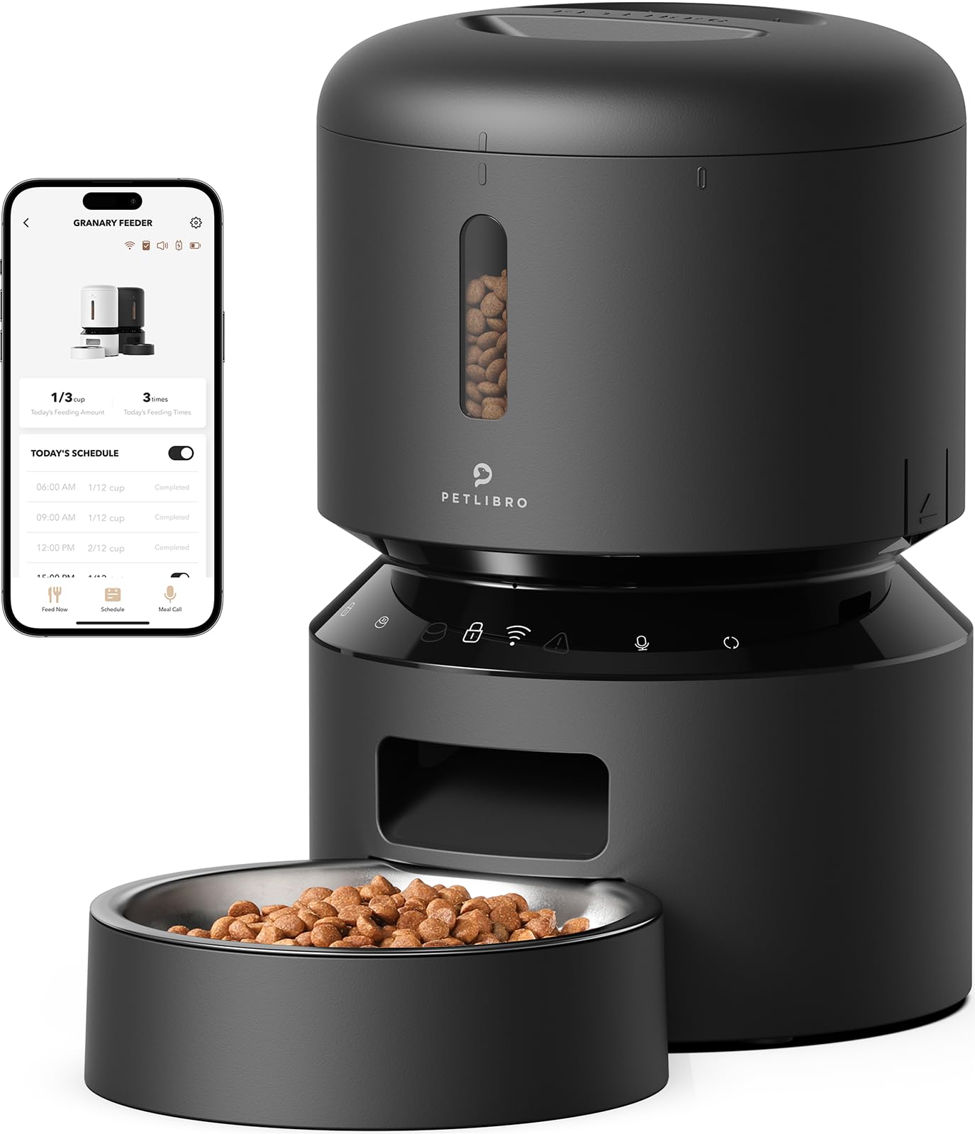 PETLIBRO Automatic Cat Feeder, 5G WiFi Automatic Dog Feeder with Freshness Preservation, 5L Timed Cat Feeder with Low Food Sensor, Up to 10 Meals Per Day, Granary Pet Feeder for Cats, Black