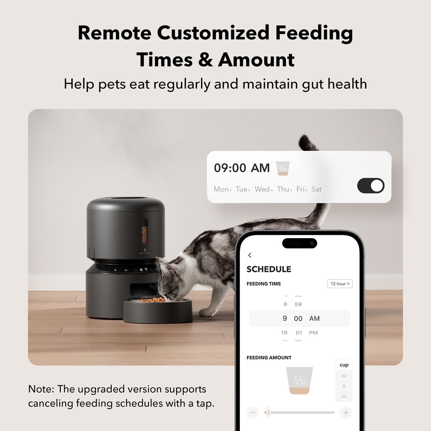 PETLIBRO Automatic Cat Feeder, 5G WiFi Automatic Dog Feeder with Freshness Preservation, 5L Timed Cat Feeder with Low Food Sensor, Up to 10 Meals Per Day, Granary Pet Feeder for Cats, Black