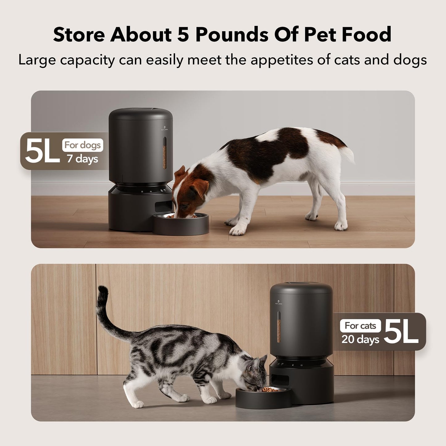 PETLIBRO Automatic Cat Feeder, 5G WiFi Automatic Dog Feeder with Freshness Preservation, 5L Timed Cat Feeder with Low Food Sensor, Up to 10 Meals Per Day, Granary Pet Feeder for Cats, Black