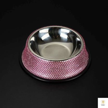 Bling Diamond Stainless Steel Dog Bowl Cat Bowl Pet Drinking Bowl Feeder Sparkling Rhinestone Cat Feeding Bowls 18CM Diameter Pet palace shop