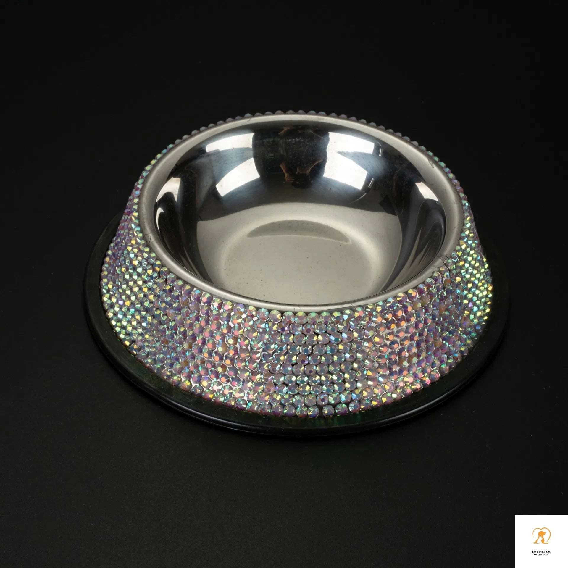 Bling Diamond Stainless Steel Dog Bowl Cat Bowl Pet Drinking Bowl Feeder Sparkling Rhinestone Cat Feeding Bowls 18CM Diameter Pet palace shop