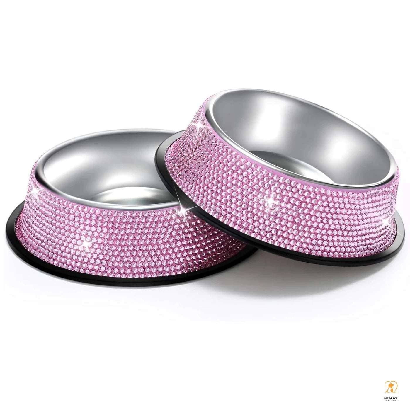 Bling Diamond Stainless Steel Dog Bowl Cat Bowl Pet Drinking Bowl Feeder Sparkling Rhinestone Cat Feeding Bowls 18CM Diameter Pet palace shop