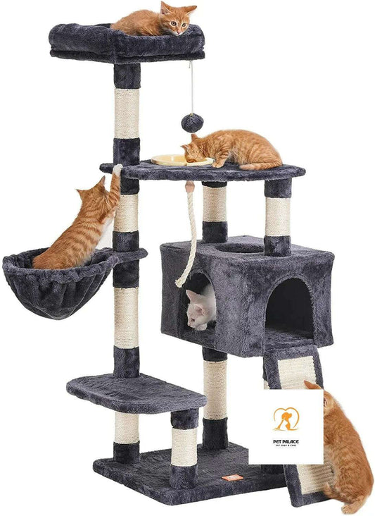 Cat Tree, Cat Tower for Indoor Cats with Scratching Board, Multi-Level Cat Furniture Condo with Feeding Bowl Smoky Gray HCT010G Pet palace shop