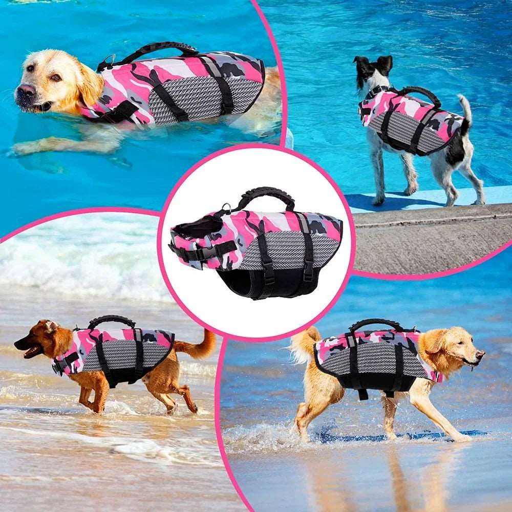 Dog Life Jacket Ripstop High Buoyancy Summer Pet Adjustable Safety Camouflage Swimsuit Reflective Dog Clothes with Rescue Handle Pet palace shop