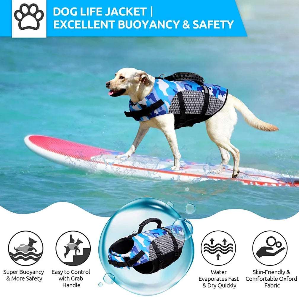 Dog Life Jacket Ripstop High Buoyancy Summer Pet Adjustable Safety Camouflage Swimsuit Reflective Dog Clothes with Rescue Handle Pet palace shop