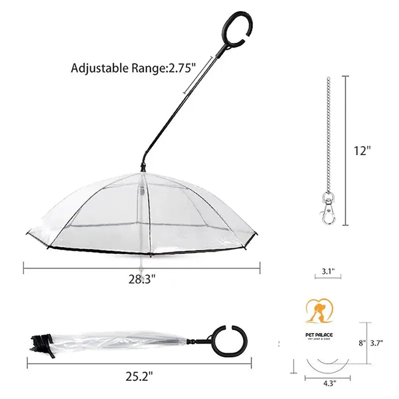 ATUBAN Dog Umbrella with Leash for Small Pets, Umbrella for Dogs Fits 20” Back Length Pets,J-Shape Handle,Clear Umbrella Surface-Pet palace shop