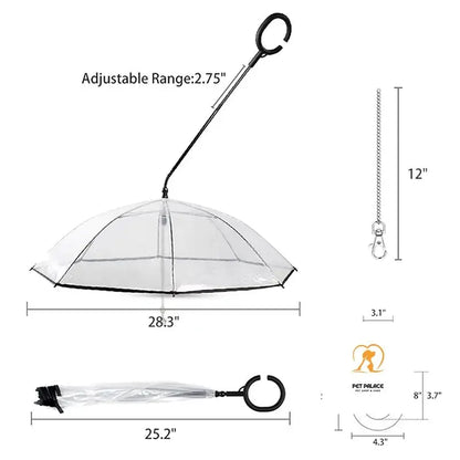 ATUBAN Dog Umbrella with Leash for Small Pets, Umbrella for Dogs Fits 20” Back Length Pets,J-Shape Handle,Clear Umbrella Surface-Pet palace shop