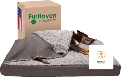 Furhaven Foam Dog Bed for Large/Medium Dogs w/ Removable Washable Cover, For Dogs Up to 55 lbs - Berber & Suede Blank Pet palace shop