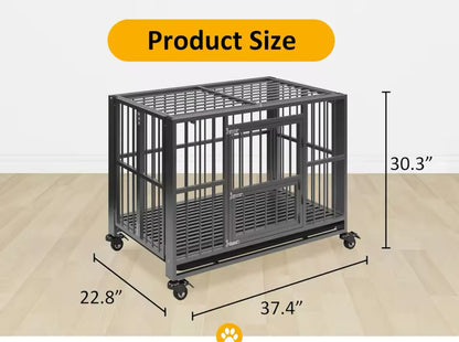 Heavy Duty Dog Crate with Wheels, Folding Metal Big Dog Cage for Large and Medium Dogs, Extra Large XL XXL