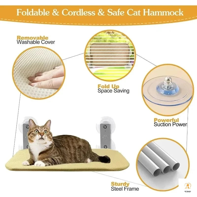 New Foldable Cat Hammock Window Sill Bedside Cordless Strap 4 Powerful Suction Cups Cat Hanging Window Hammock Cat Accessories Pet palace shop