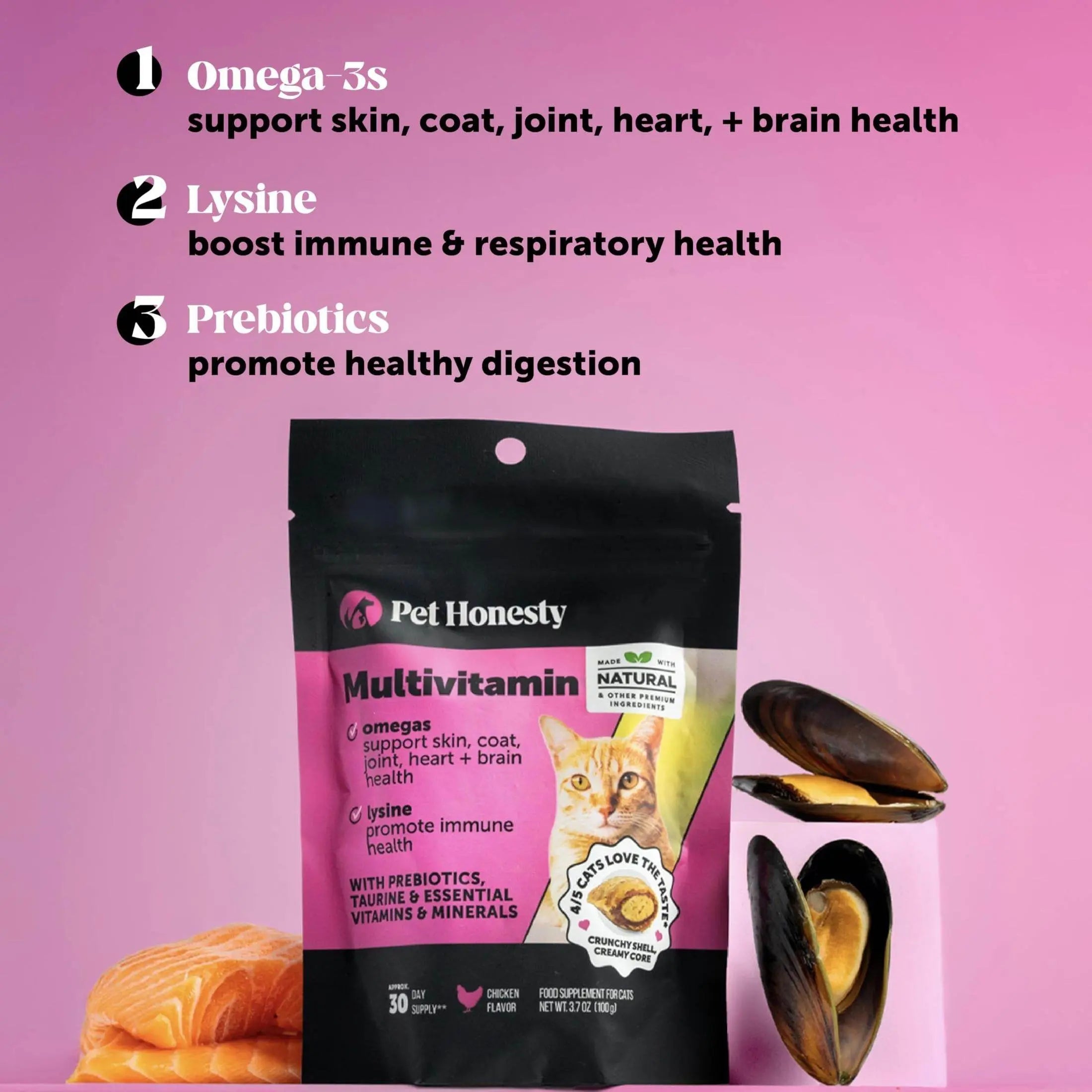 Pet Honesty Cat Multivitamin Crunchy & Creamy Chews - Cat Treats for Health + Immune, Cat Joint Support, Skin & Coat, & Digestion - Omega 3s, Lysine & Probiotic Cat Vitamins - 30 Day Supply Pet palace shop