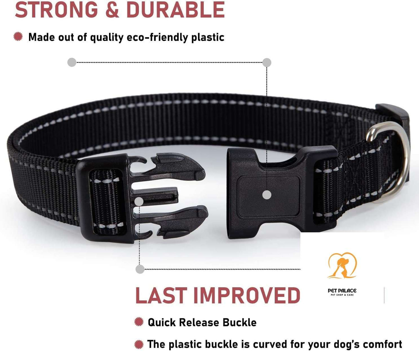 Reflective Dog Collar Strap With Adjustable Safety Nylon Pet Collar Pet Traction Rope Suitable For Small And Medium-Sized Pets Pet palace shop