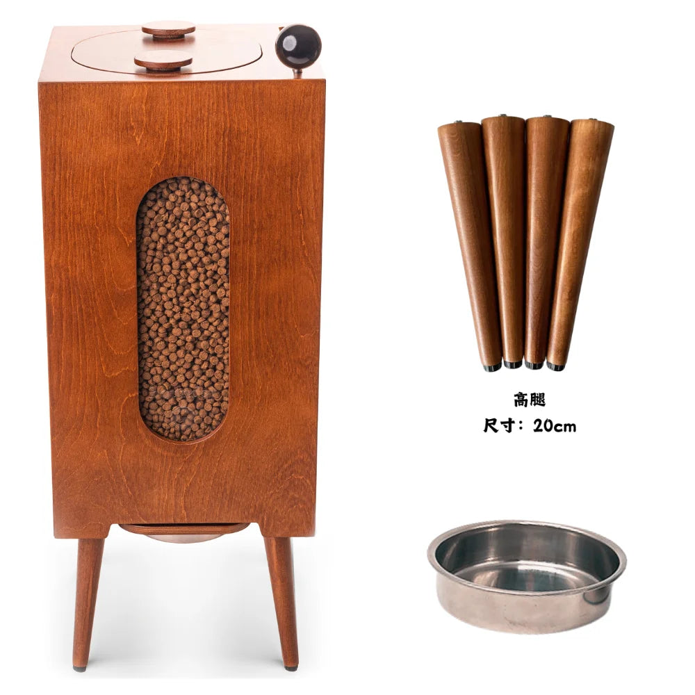 Wooden pet feeder grain storage cat and dog feeding moisture-proof healthy retro grain storage bucket