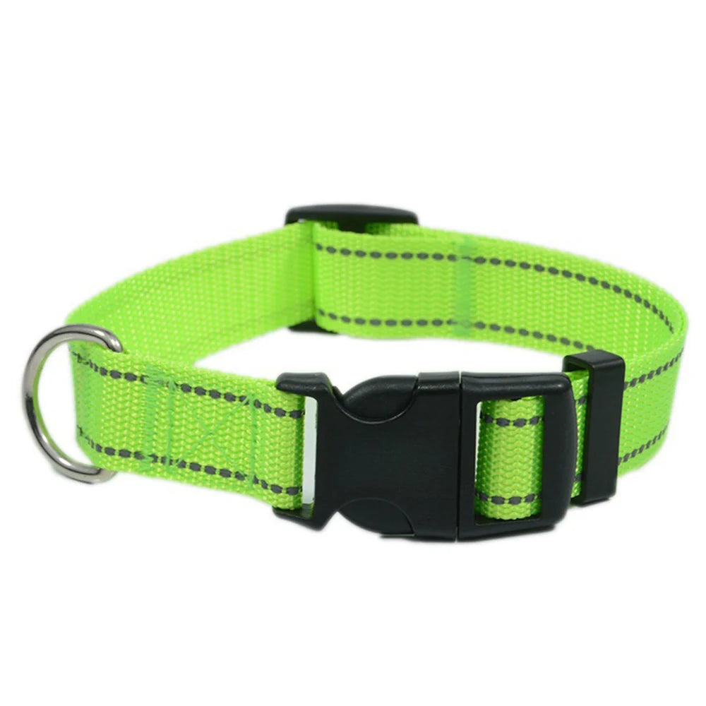 1Pcs Pet Supplies Reflective Puppy Collar,Adjustable Dog Collar Reflective Buckle Safety Nylon Collars (Green/Black/Orange S)