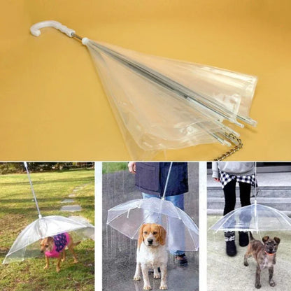 Paraguas para perros ATUBAN con correa para mascotas pequeñas, paraguas para perros apto para mascotas de hasta 20 pulgadas de largo, mango en forma de J, superficie de paraguas transparente