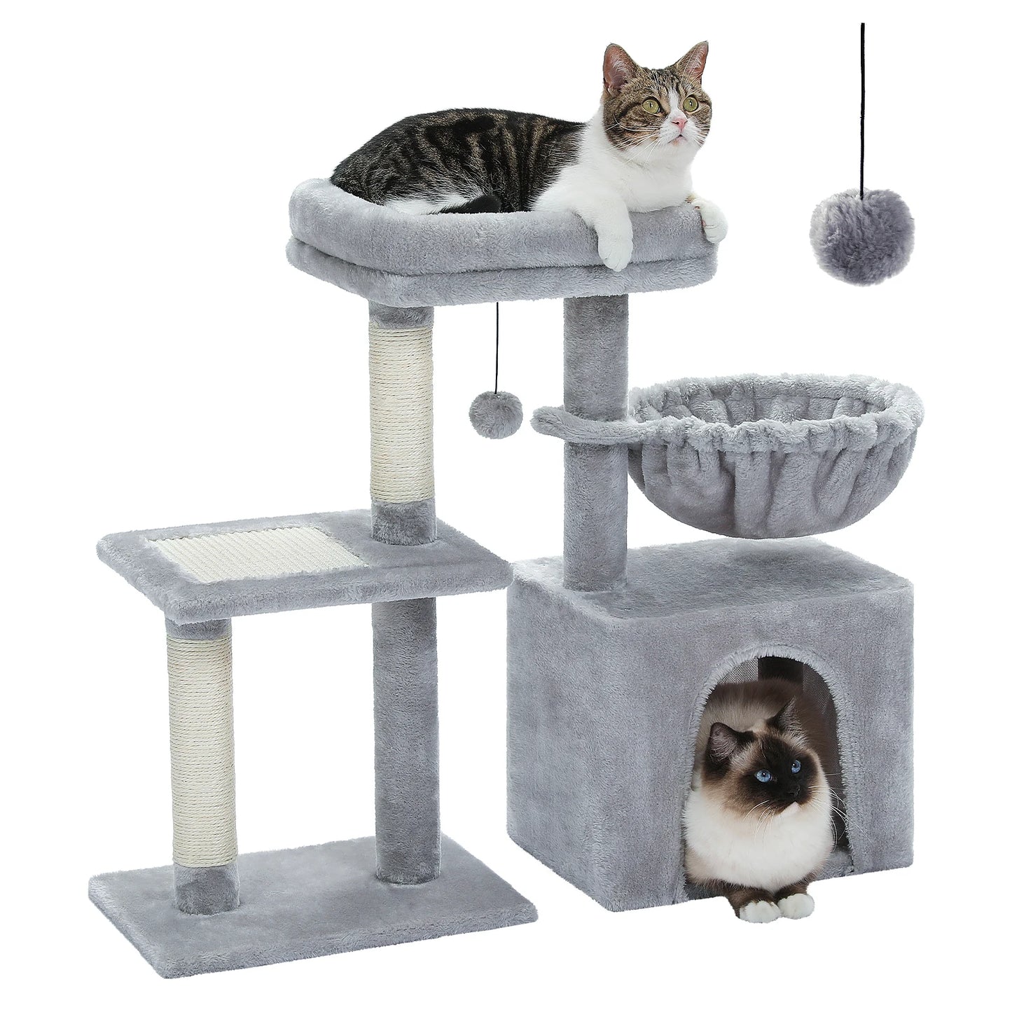 Cat tree Cat Tower for Indoor Cats 2 Styles Cat Activity Tree with Cat Scratching Posts Big Hammock and Removable Top Perch Grey