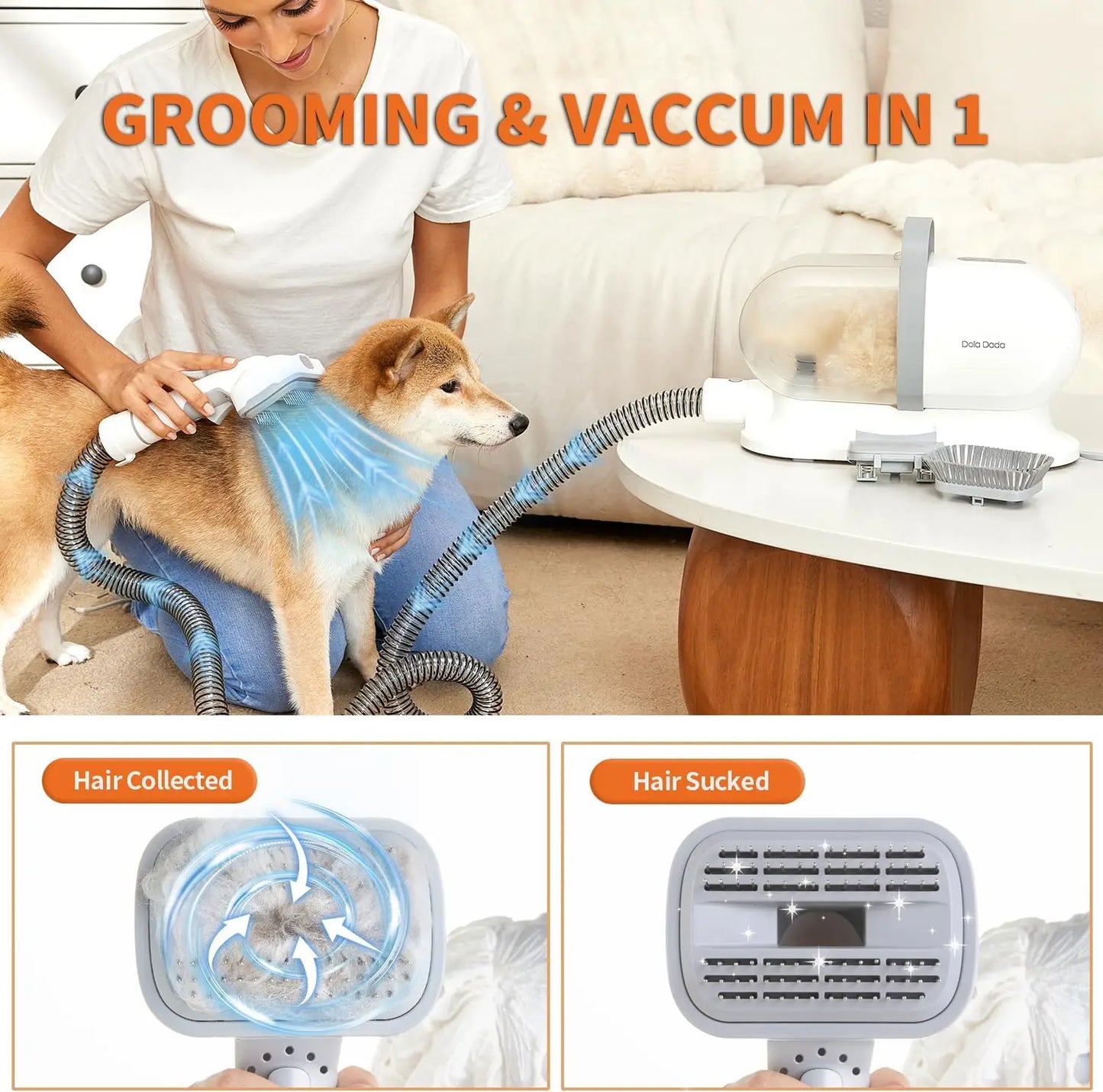 Grooming Kit, Dog Grooming Clippers, Pet Grooming Vacuum With 5 Pet Grooming Tools For Shedding Pet Hair, 11000Pa Suction,