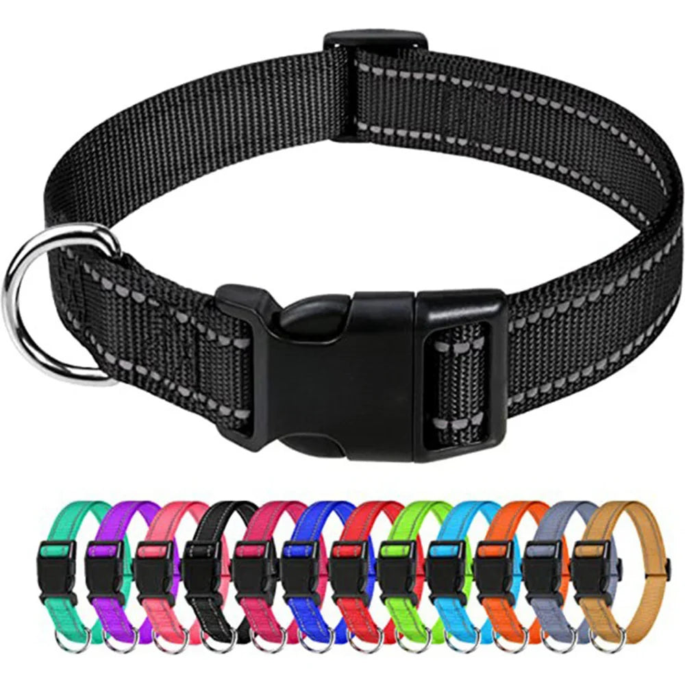 1Pcs Pet Supplies Reflective Puppy Collar,Adjustable Dog Collar Reflective Buckle Safety Nylon Collars (Green/Black/Orange S)