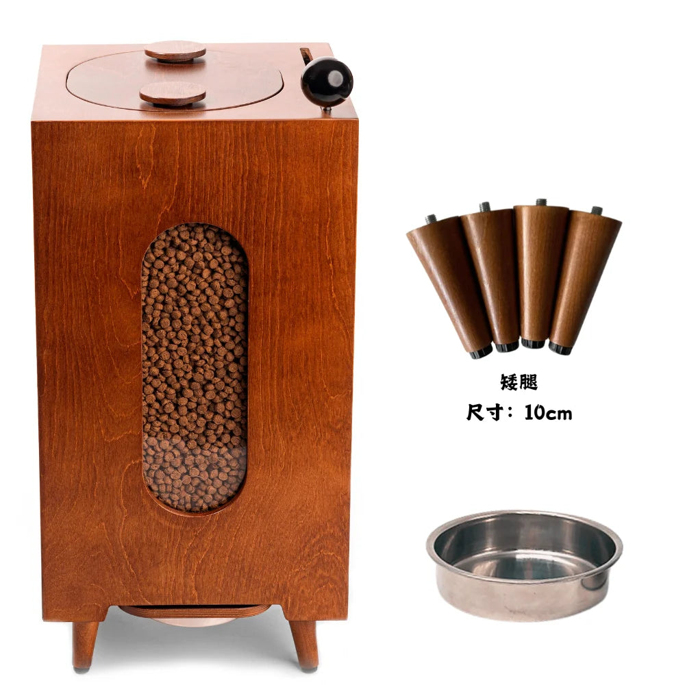 Wooden pet feeder grain storage cat and dog feeding moisture-proof healthy retro grain storage bucket