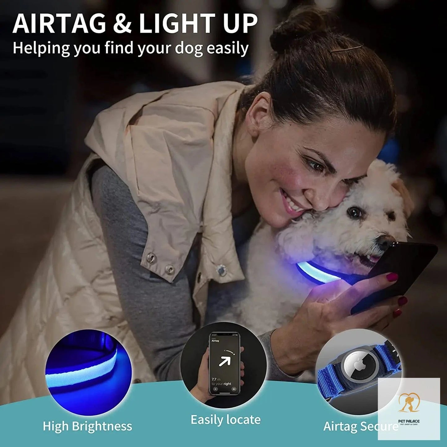 For Apple Airtag GPS Finder Led Dog Collar WaterProof Light USB Chargeable Luminous collar Pet For Apple Air Tag Tracker Case