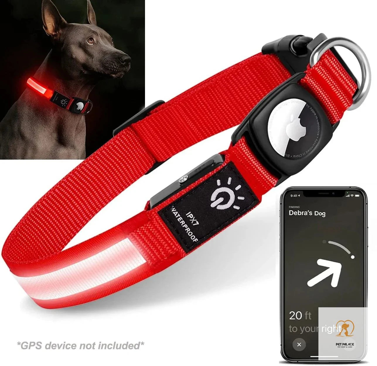 For Apple Airtag GPS Finder Led Dog Collar WaterProof Light USB Chargeable Luminous collar Pet For Apple Air Tag Tracker Case