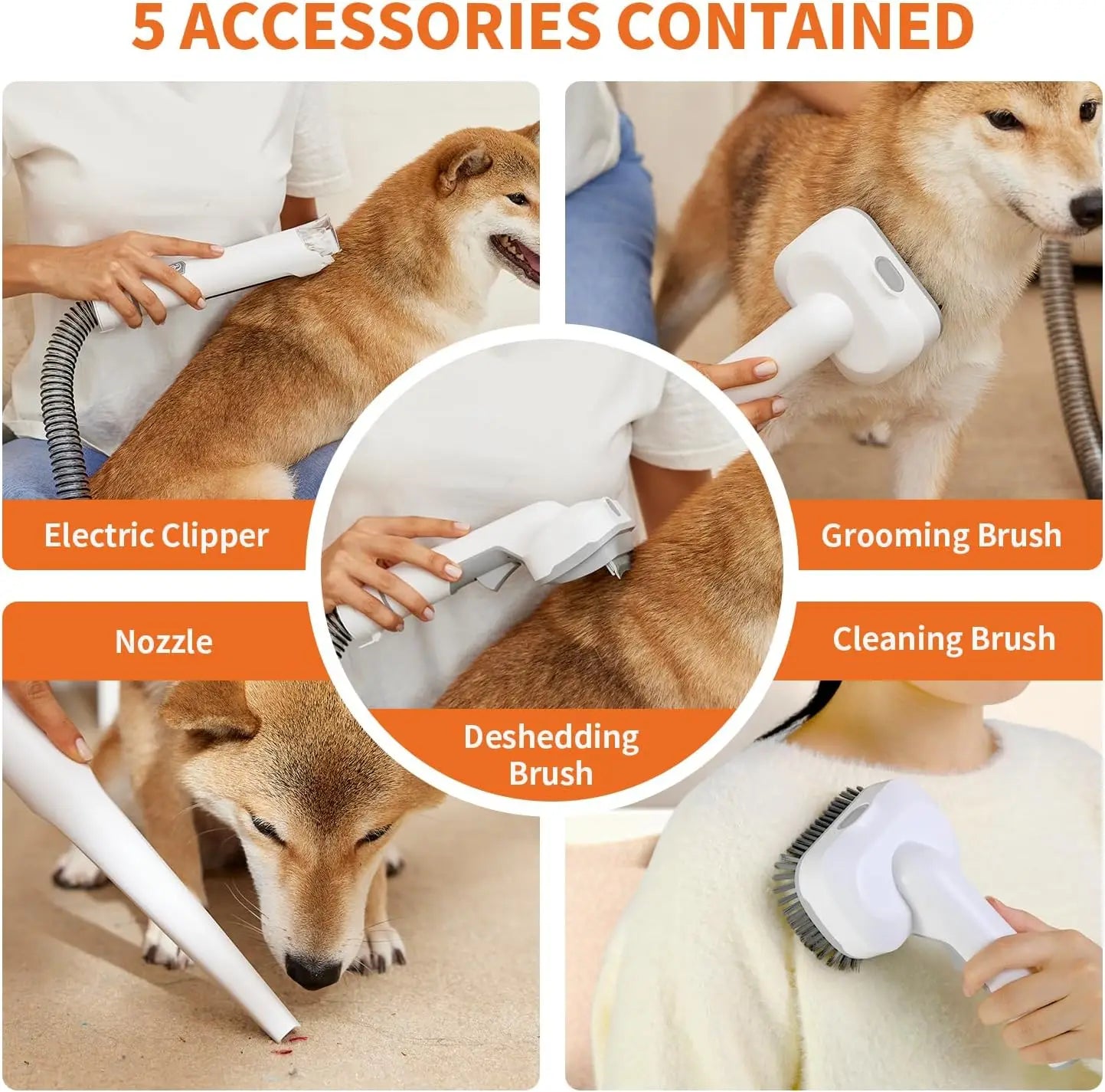 Grooming Kit, Dog Grooming Clippers, Pet Grooming Vacuum With 5 Pet Grooming Tools For Shedding Pet Hair, 11000Pa Suction,