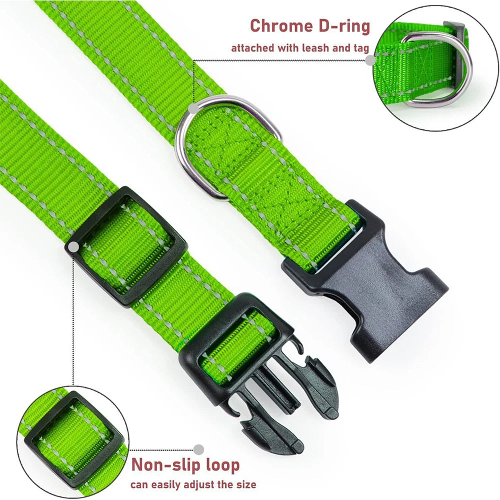 1Pcs Pet Supplies Reflective Puppy Collar,Adjustable Dog Collar Reflective Buckle Safety Nylon Collars (Green/Black/Orange S)