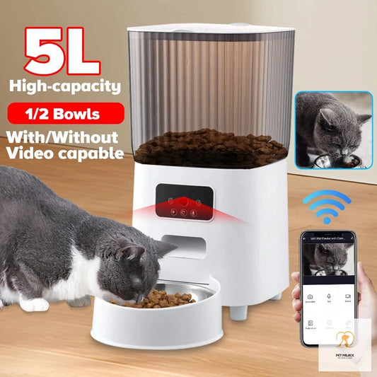 5L Automatic cat Feeder smart auto pet bowl APP with/without Camera Remote Control Large 5L dog 1/2 bowls cat Food Dispenser-Pet palace shop