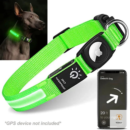 For Apple Airtag GPS Finder Led Dog Collar WaterProof Light USB Chargeable Luminous collar Pet For Apple Air Tag Tracker Case