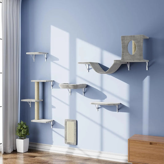 Wall Shelves, Luxury Wall-Mounted Climber Set, Indoor Cat Furniture with Condos House Wall Shelves Scratching Post Bridge Ladder