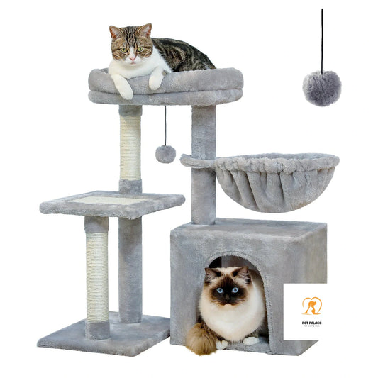 Cat tree Cat Tower for Indoor Cats 2 Styles Cat Activity Tree with Cat Scratching Posts Big Hammock and Removable Top Perch Grey