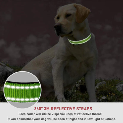 1Pcs Pet Supplies Reflective Puppy Collar,Adjustable Dog Collar Reflective Buckle Safety Nylon Collars (Green/Black/Orange S)