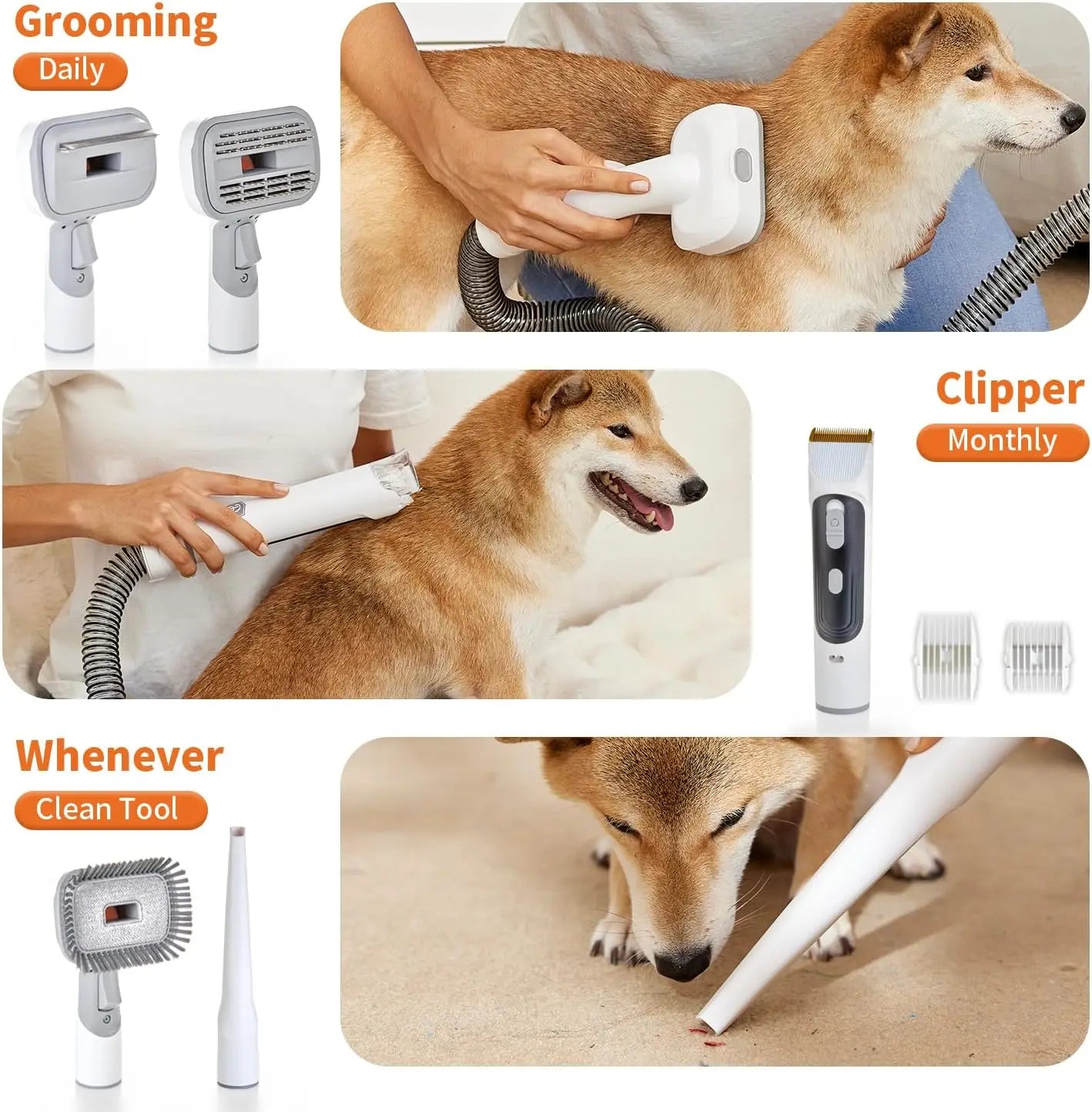 Grooming Kit, Dog Grooming Clippers, Pet Grooming Vacuum With 5 Pet Grooming Tools For Shedding Pet Hair, 11000Pa Suction,