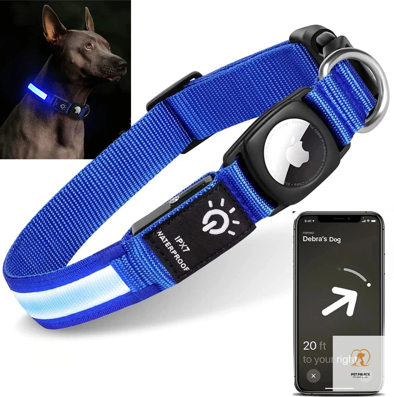 For Apple Airtag GPS Finder Led Dog Collar WaterProof Light USB Chargeable Luminous collar Pet For Apple Air Tag Tracker Case