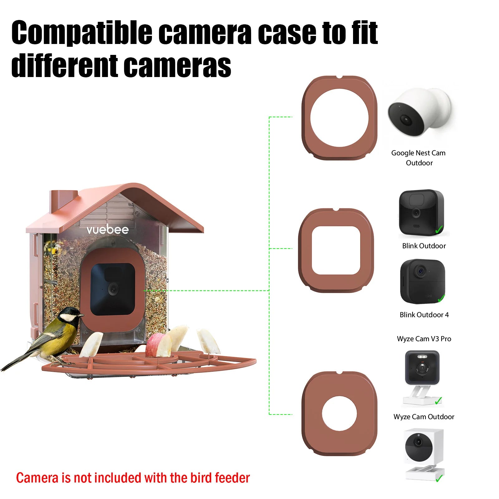 Bird Feeder with 4 Camera Cases Rechargeable Solar Panels Outdoor Bird Feeder