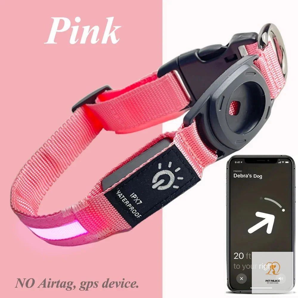 For Apple Airtag GPS Finder Led Dog Collar WaterProof Light USB Chargeable Luminous collar Pet For Apple Air Tag Tracker Case