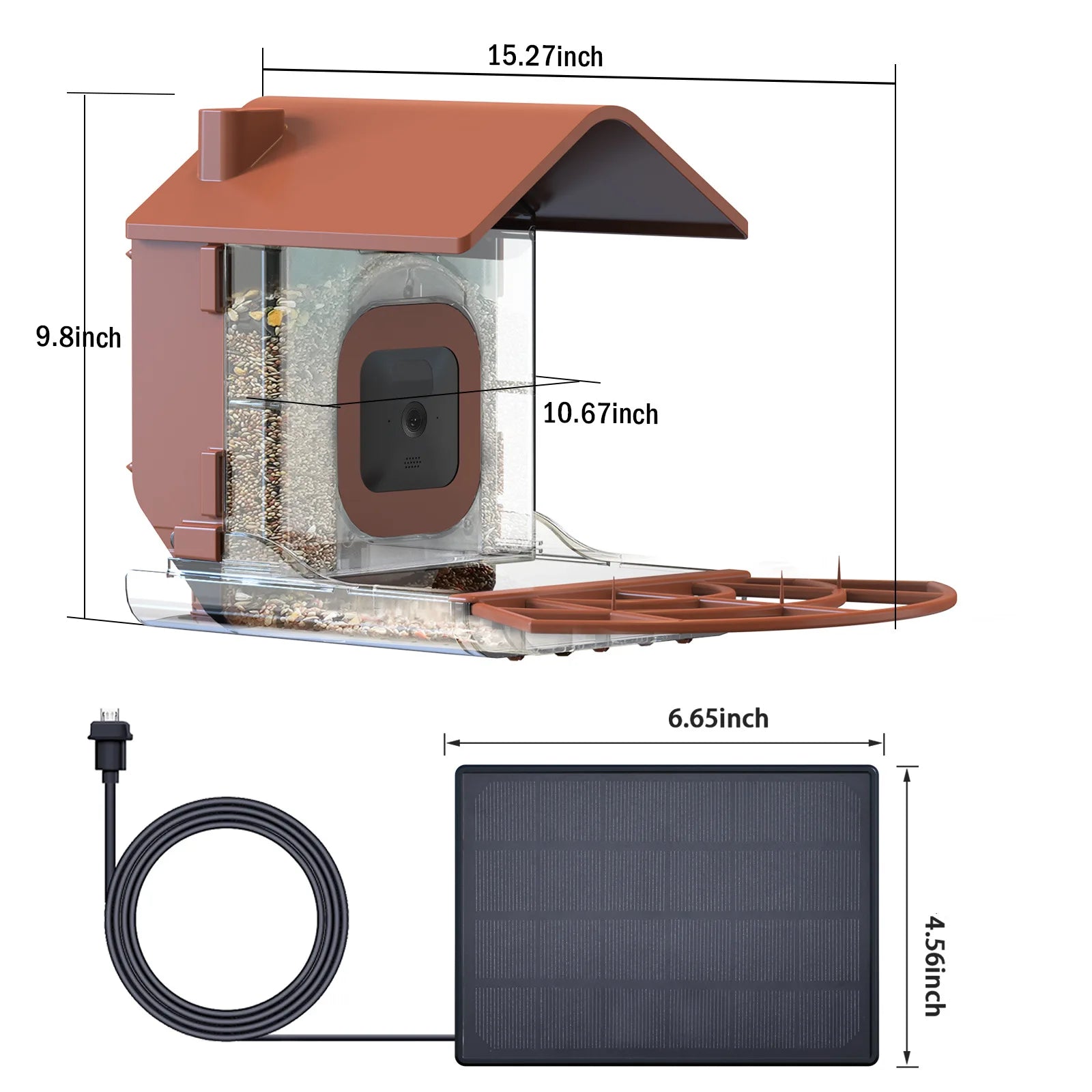 Bird Feeder with 4 Camera Cases Rechargeable Solar Panels Outdoor Bird Feeder