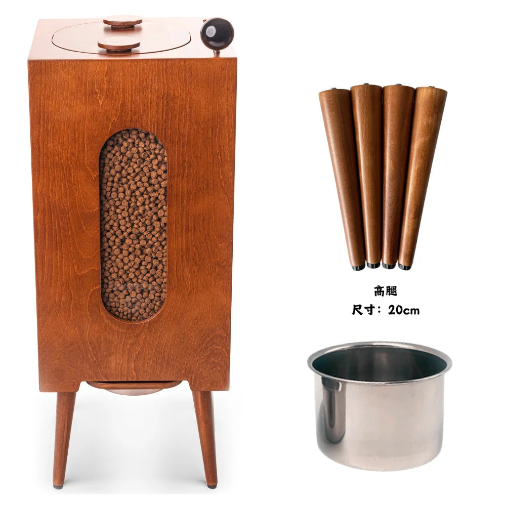 Wooden pet feeder grain storage cat and dog feeding moisture-proof healthy retro grain storage bucket