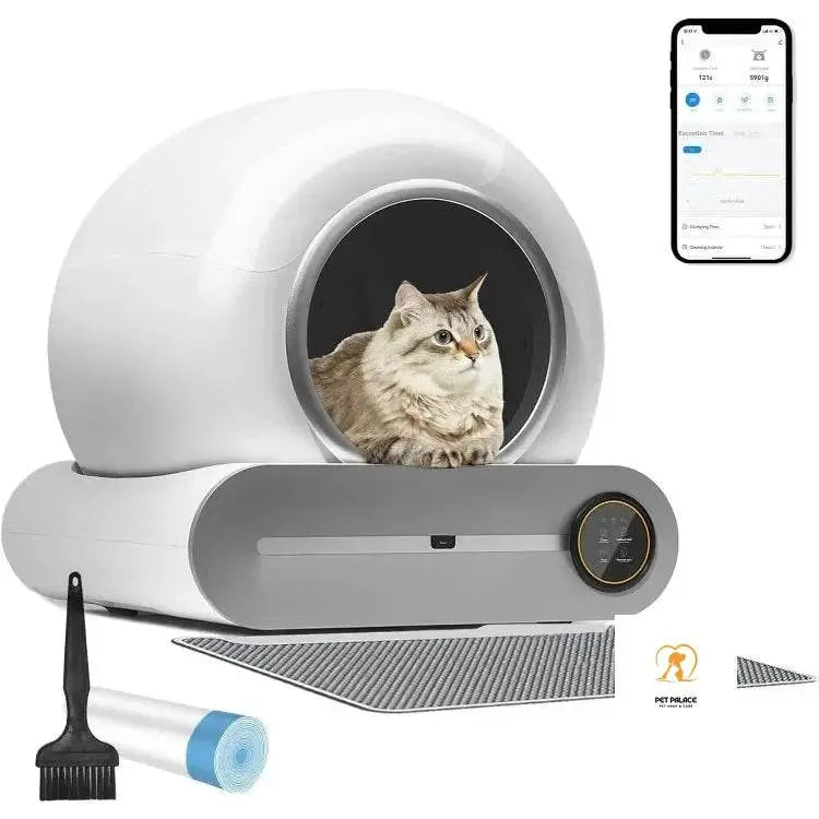 Caja de arena para gatos automática mejorada, caja de arena para gatos autolimpiante, robot de limpieza de gran capacidad de 65 l, control de aplicación/olor